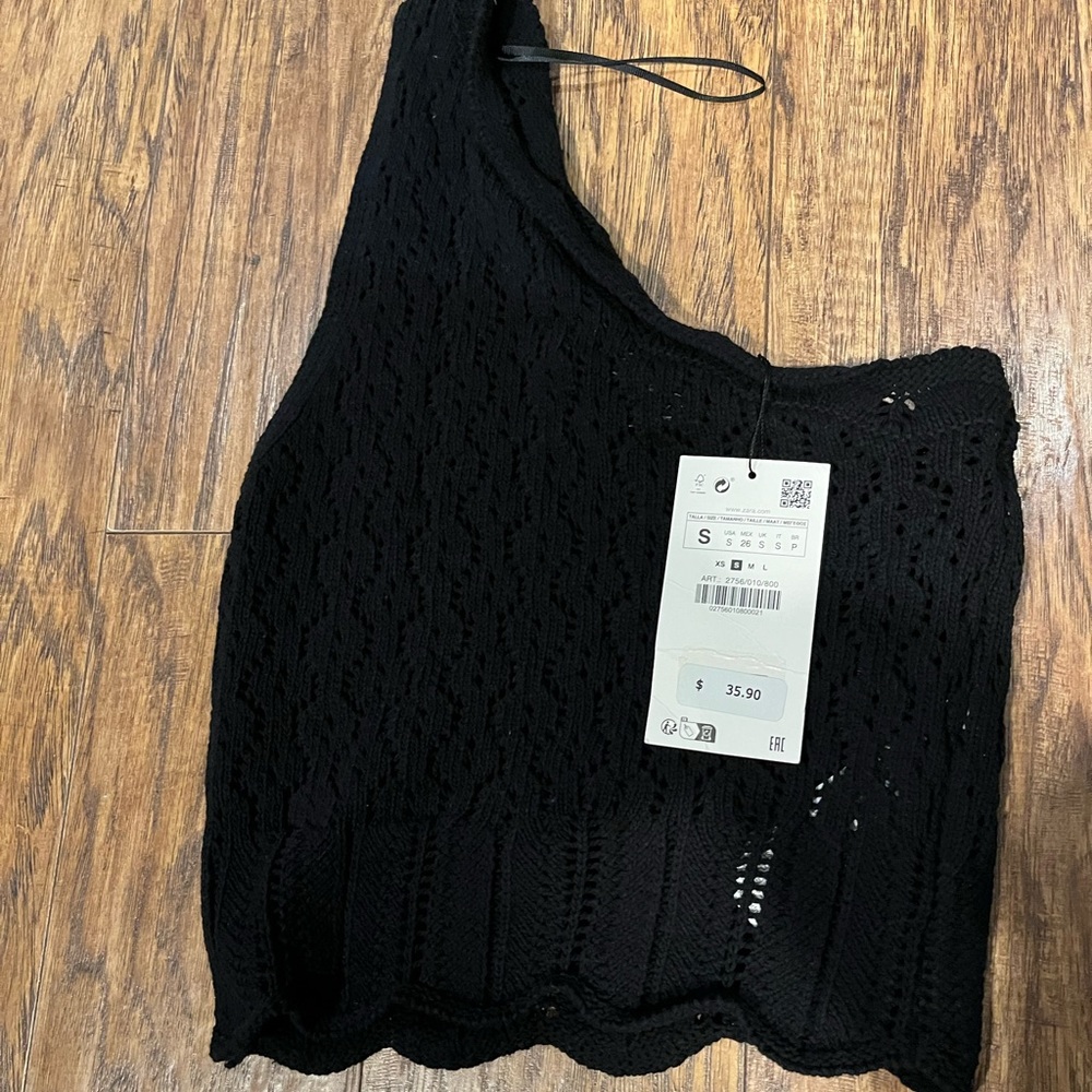 Zara Black One-Shoulder Knit Top